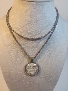 Inspirational 'Be Still' Silver-Tone Pendant Necklace - Religious Quote (C31)